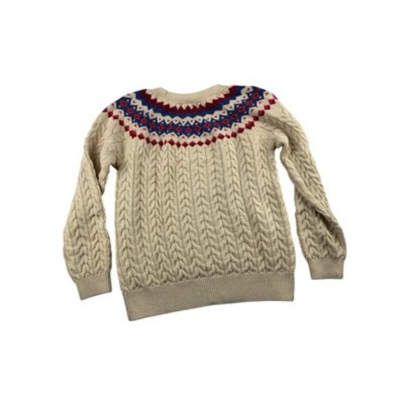Appleseeds Petite Cable Knit Sweater PM Cream With Multicolor Fair Isle Pattern - Picture 2 of 4